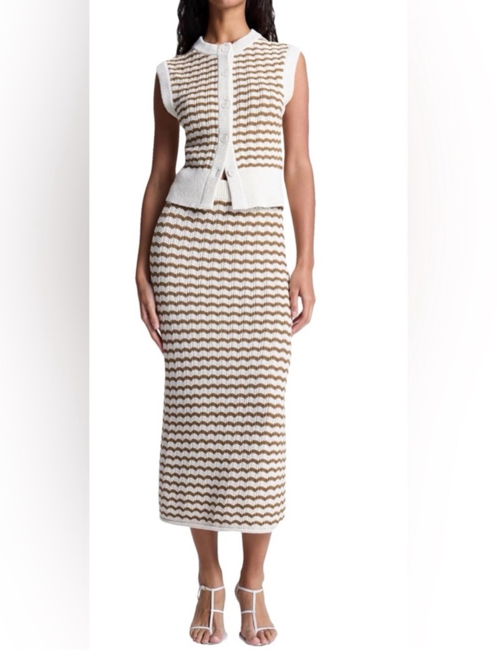 A.L.C. Margo top and Alexis skirt in brown/cream stripe